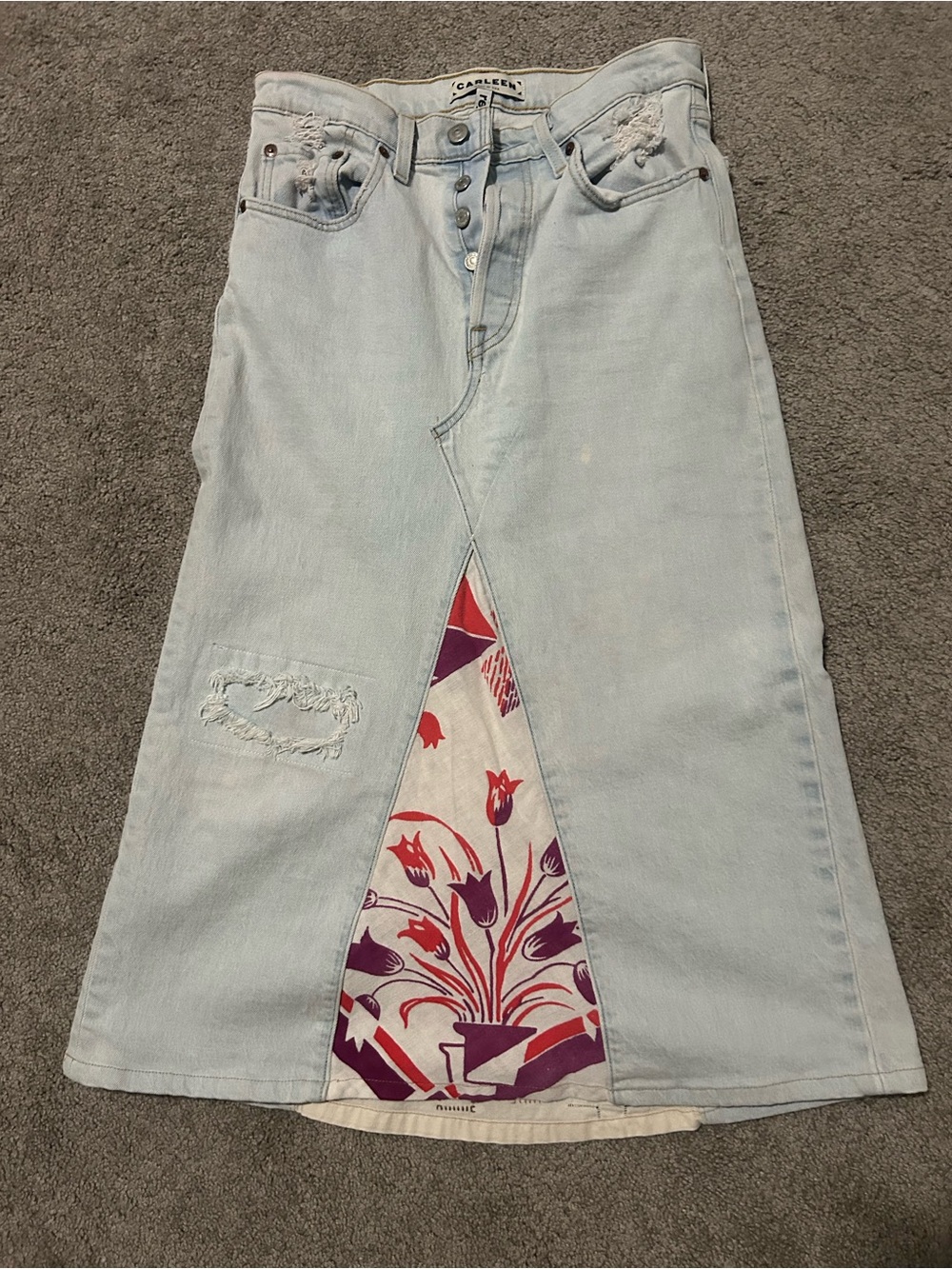 CARLEEN re-nuwly Levi’s 501 Upcycled Denim Maxi Skirt Floral Patchwork